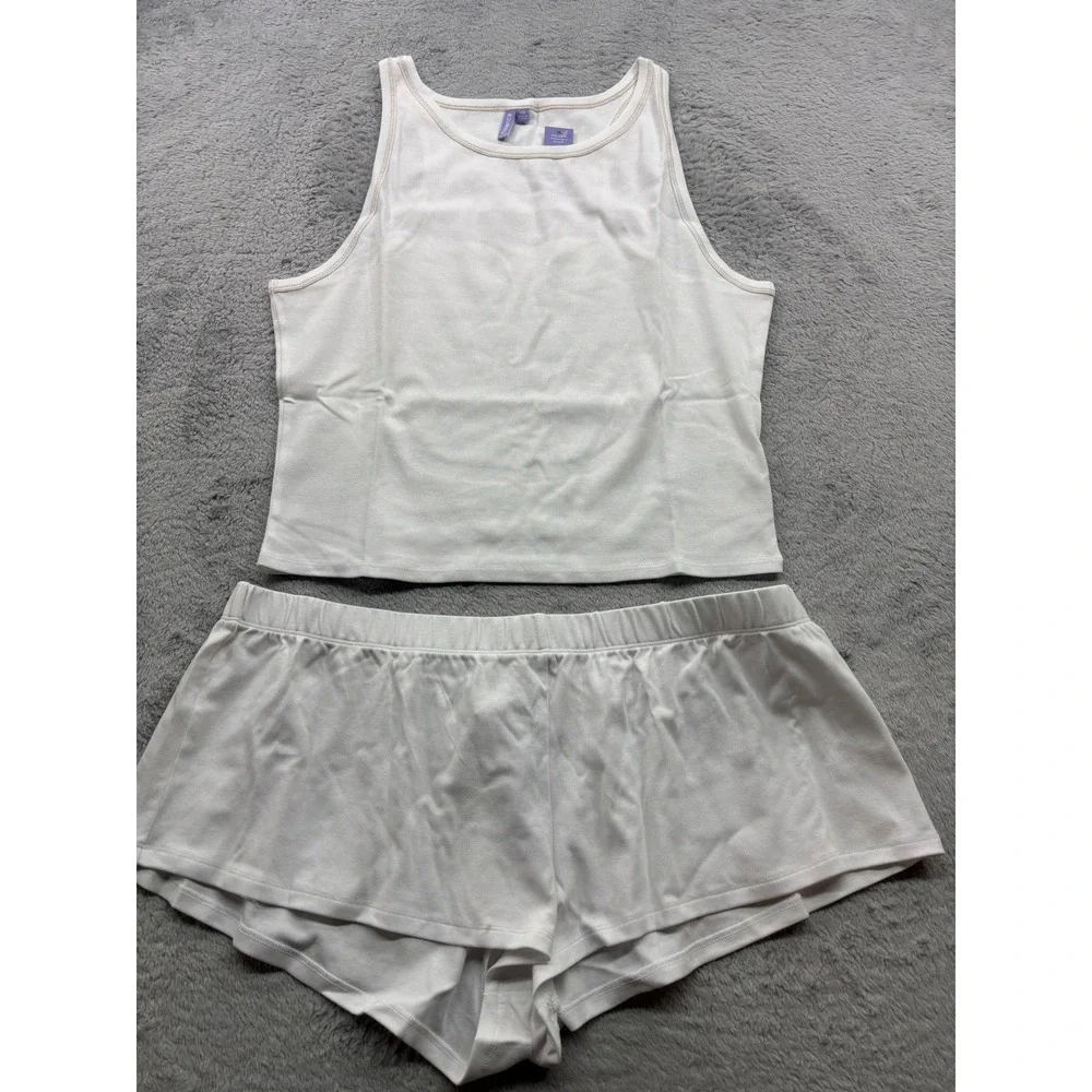 Florence by Mills Womens‎ White Ribbed Tank and Shorts Pajama Set XXL RFM0131